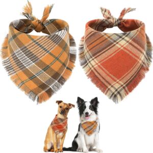 Vivifying Fall Dog Bandana With Tassels Edges Classic Plaid Triangle Dog Apparel Accessories Unny Dog Scarf Costume For Thanksgiving Photo Prop And Party Decor